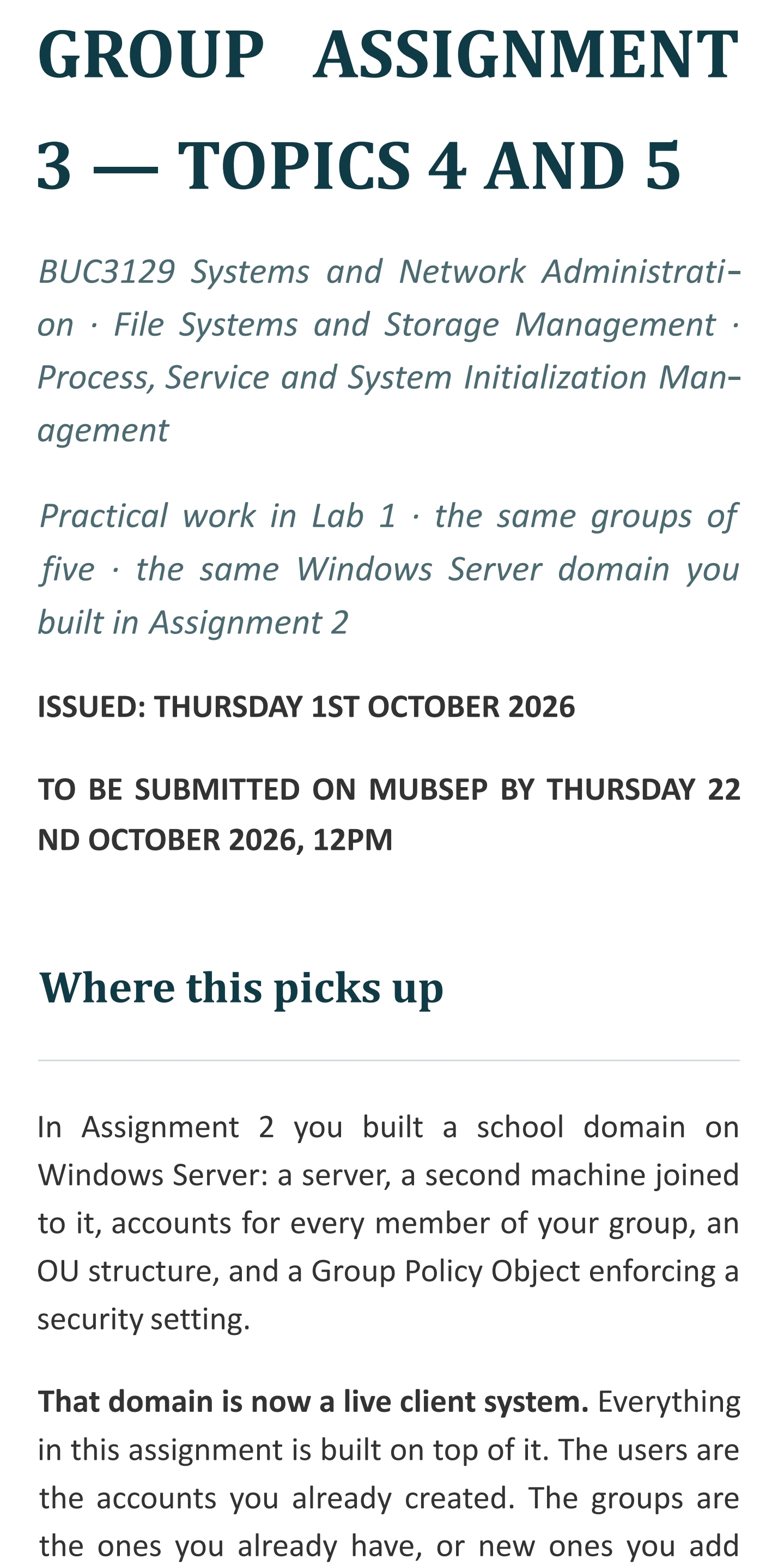 BUC3129: Assignment 4 submission link | MUBSEP